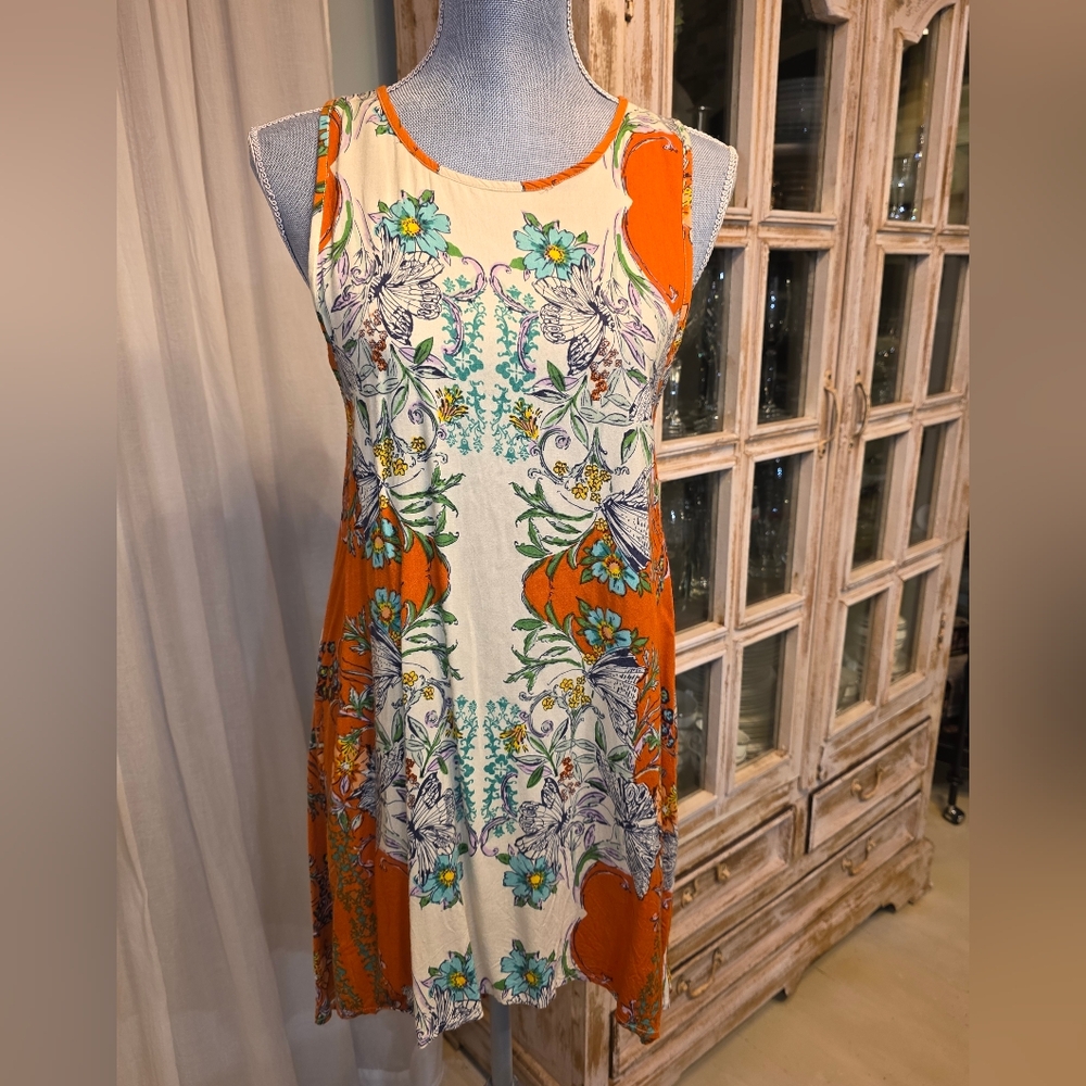 Angie Orange and White High Low Sundress Scoop Neck Sleevelesst